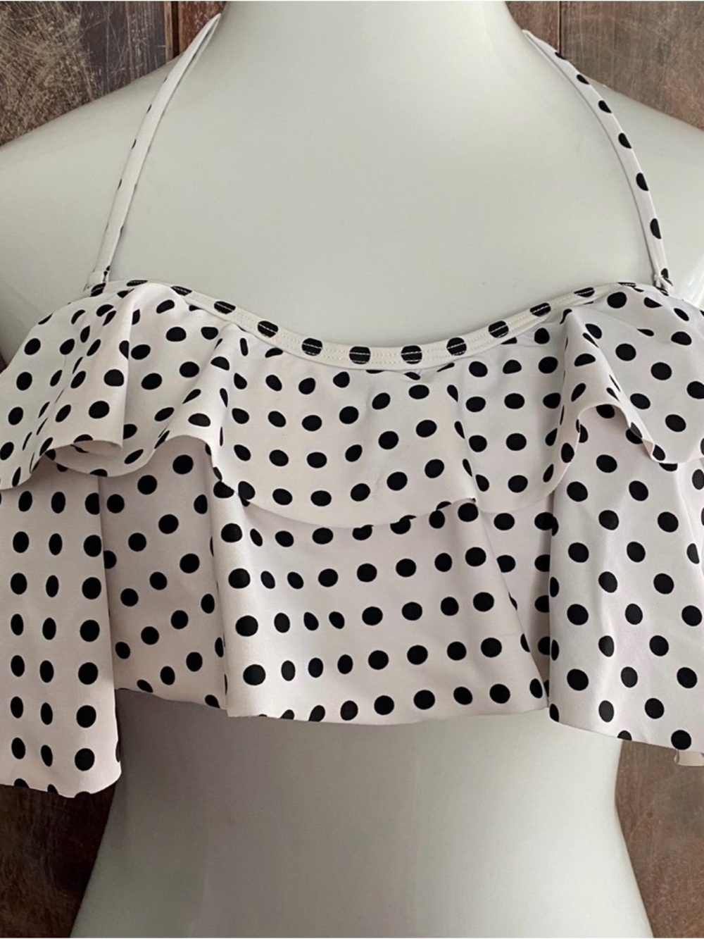 White Polka Dot Ruffle Bikini Top (16/18)